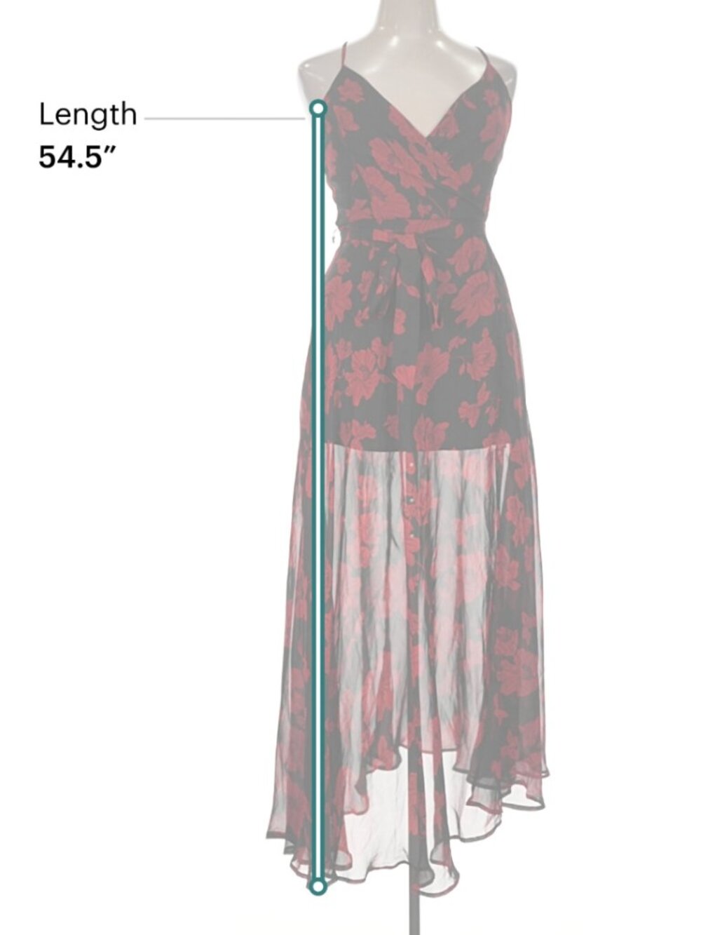 NWT Lulus Black & Red Floral High-Low Maxi Dress XL Sheer Overlay Wrap Style - Picture 6 of 6